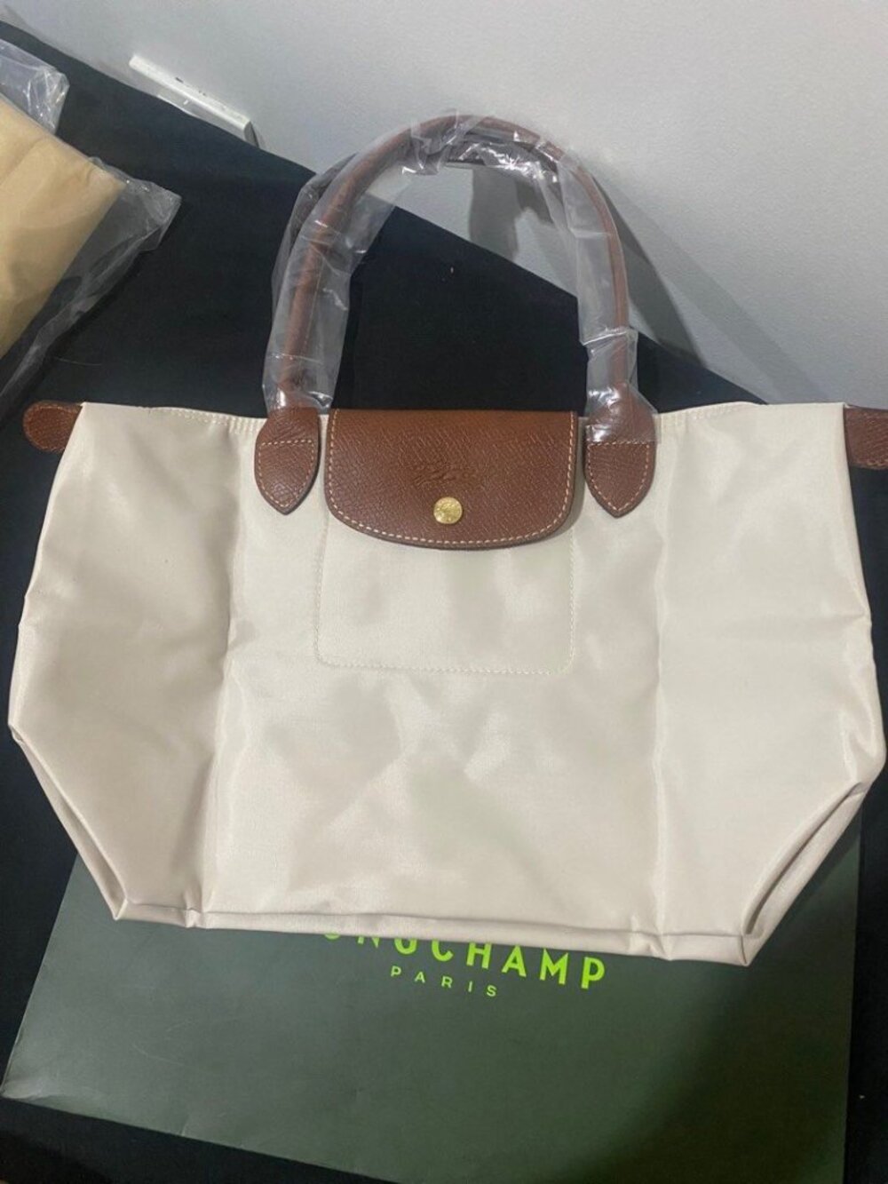 NWT Longchamp Original Paper White Handbag Large Canvas Office Shoulder Tote L